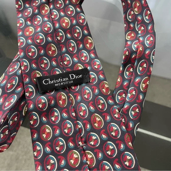Christian Dior Monsieur Silk Geometric Tie 4x57 Red Black Preppy - Picture 4 of 5